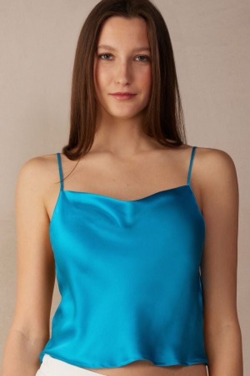 Intimissimi Silk Crop Camisole Blauw | QBEUV24074